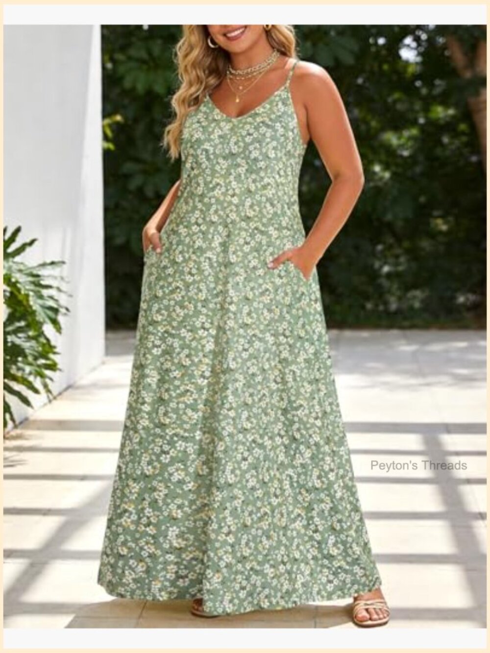 Plus Size Sleeveless Spaghetti Strap Maxi Dress with Pockets - Picture 2 of 6